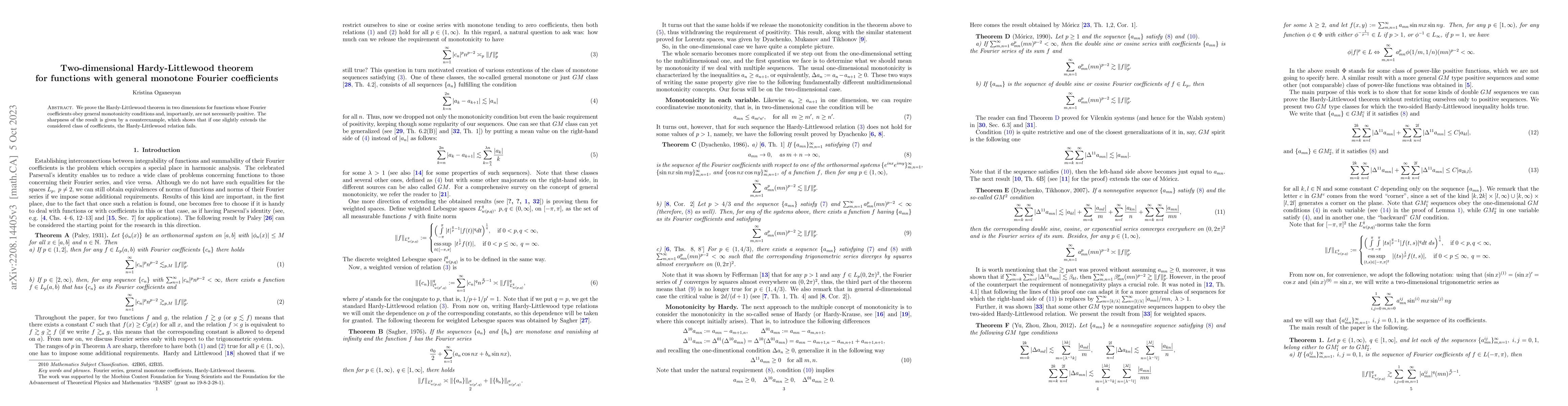 Thumbnail for Two-dimensional Hardy-Littlewood theorem for functions with general
  monotone Fourier coefficients