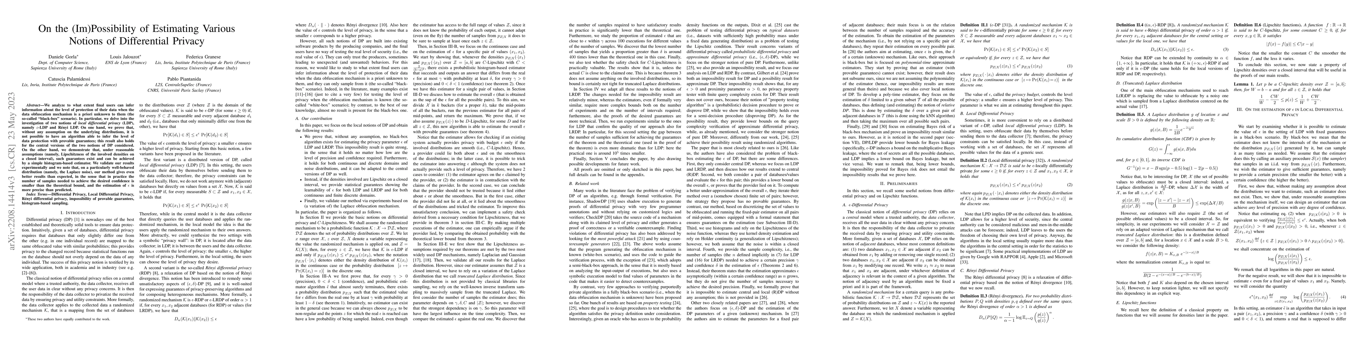 Thumbnail for On the (Im)Possibility of Estimating Various Notions of Differential
  Privacy
