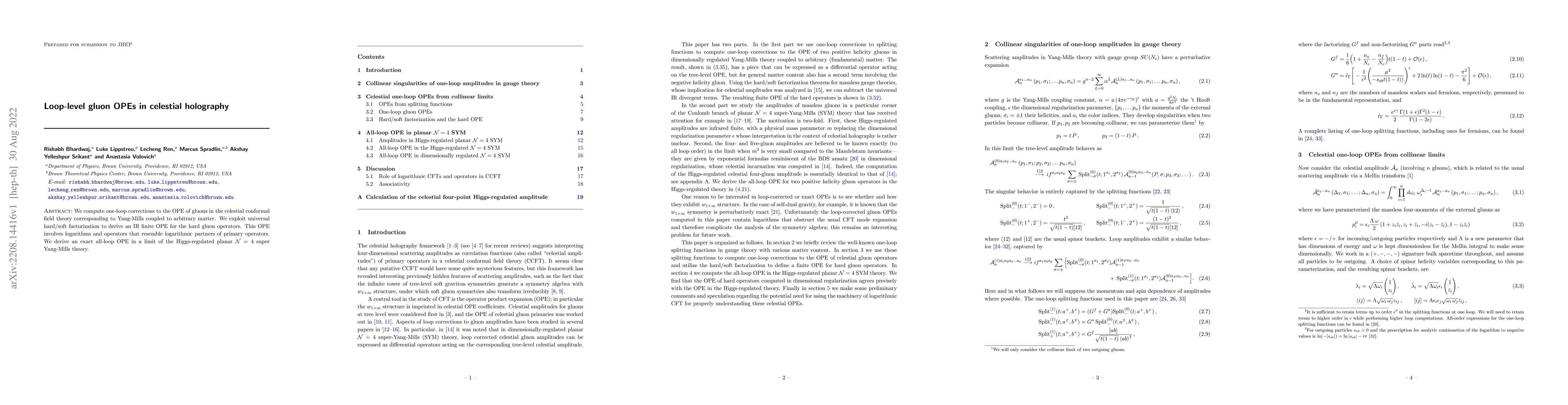 Thumbnail for Loop-level gluon OPEs in celestial holography