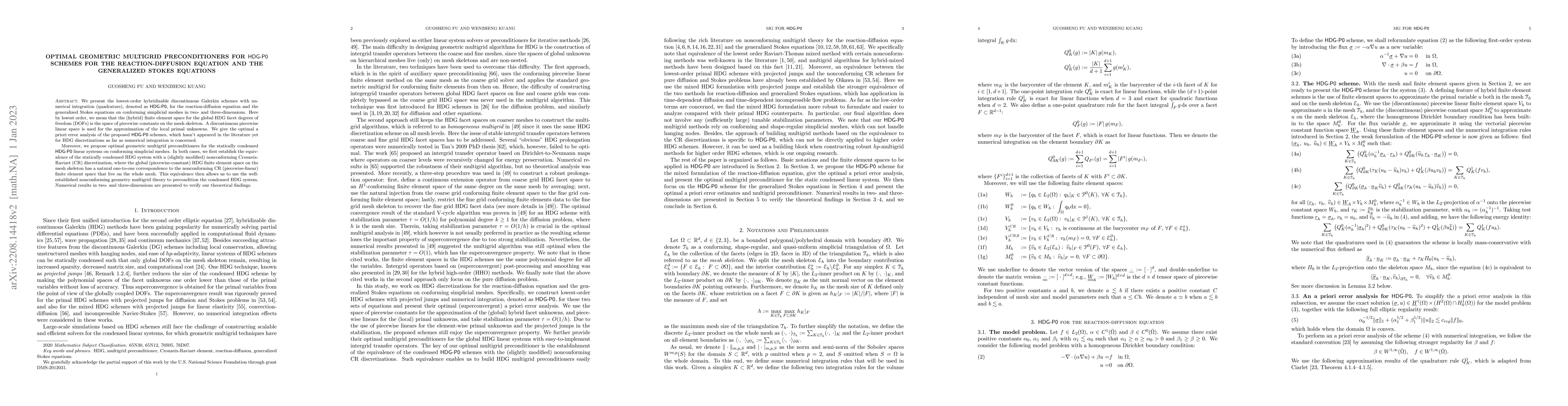 Thumbnail for Optimal geometric multigrid preconditioners for HDG-P0 schemes for the
  reaction-diffusion equation and the generalized Stokes equations