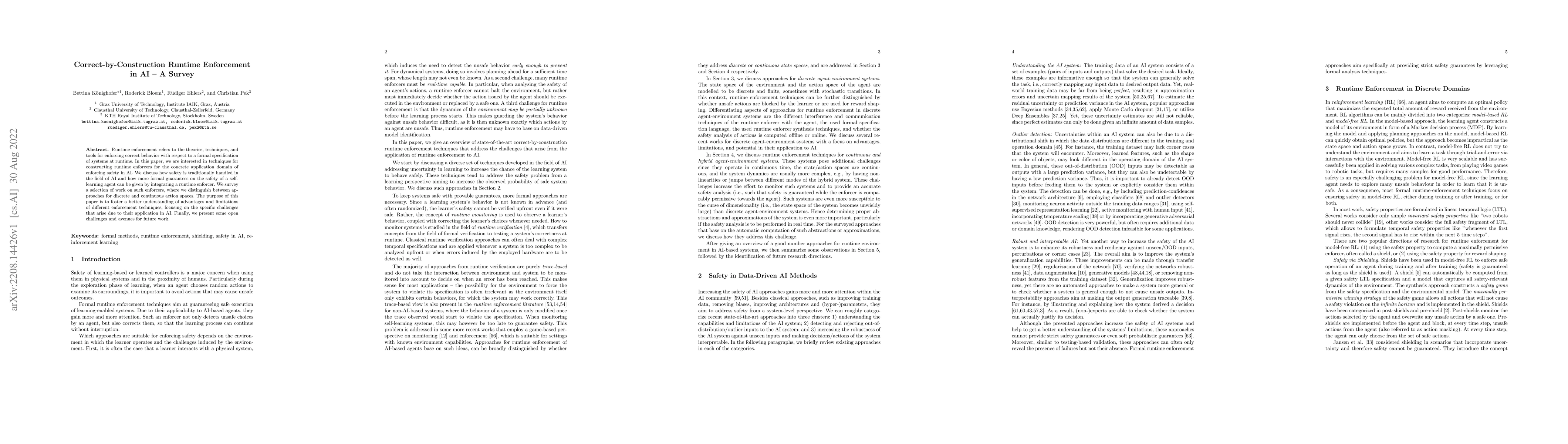 Thumbnail for Correct-by-Construction Runtime Enforcement in AI -- A Survey