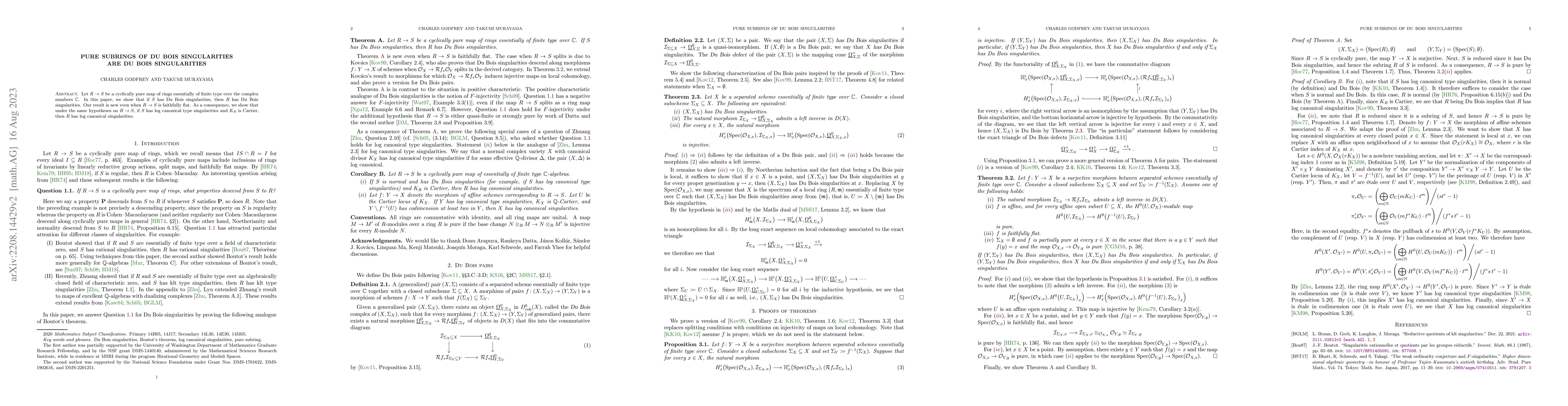 Thumbnail for Pure subrings of Du Bois singularities are Du Bois singularities
