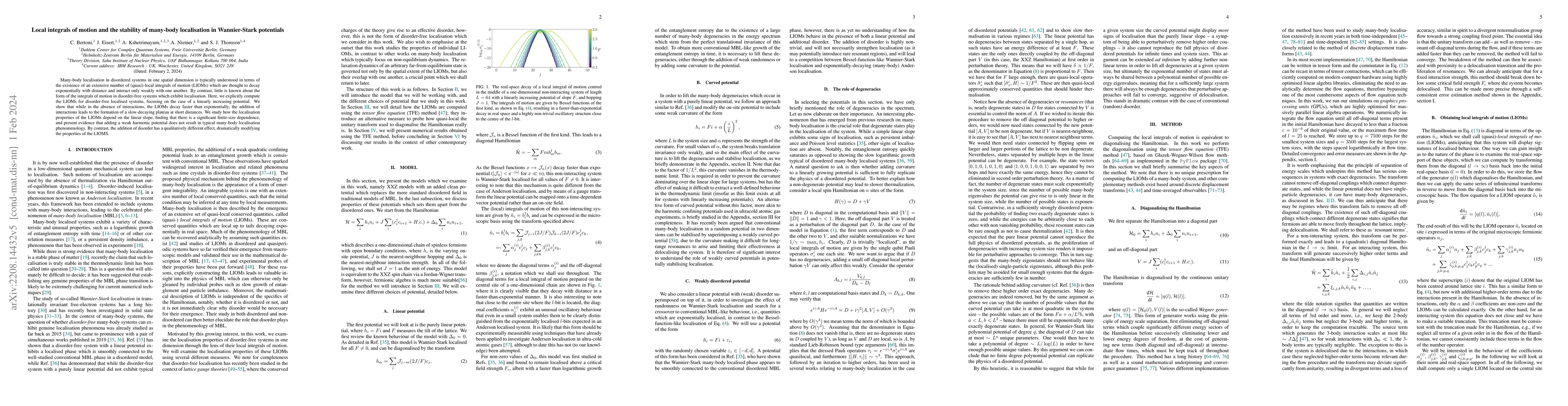 Thumbnail for Local integrals of motion and the stability of many-body localisation in
  Wannier-Stark potentials