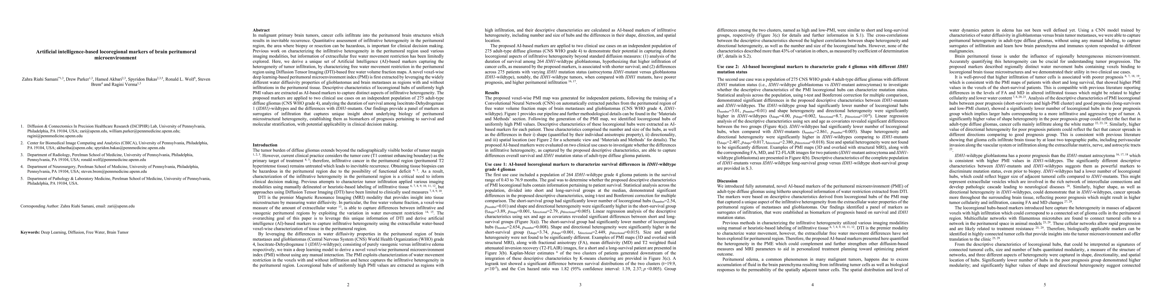 Thumbnail for Artificial intelligence-based locoregional markers of brain peritumoral
  microenvironment