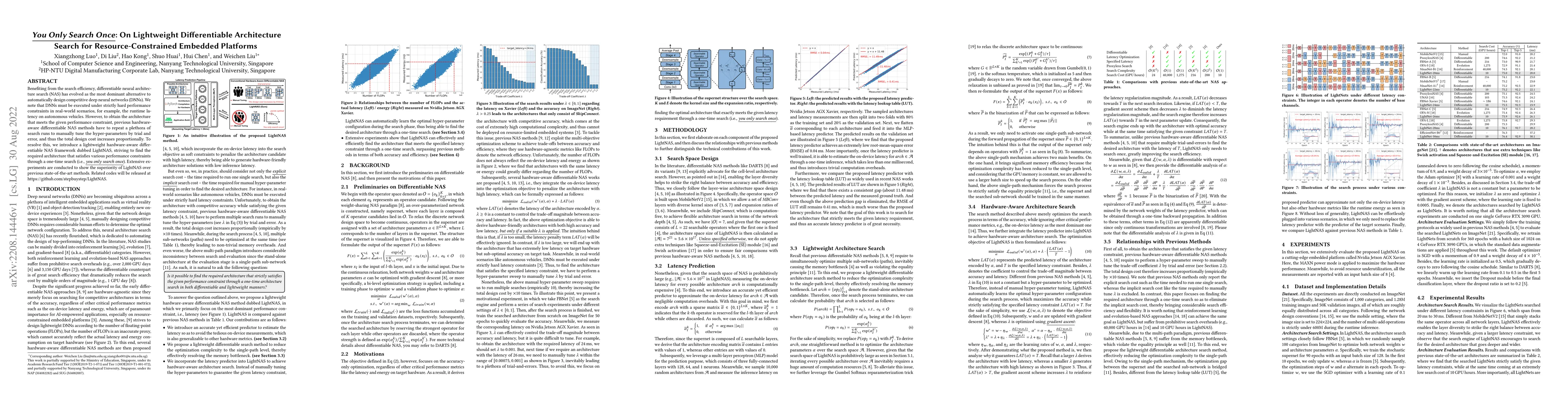 Thumbnail for You Only Search Once: On Lightweight Differentiable Architecture Search
  for Resource-Constrained Embedded Platforms