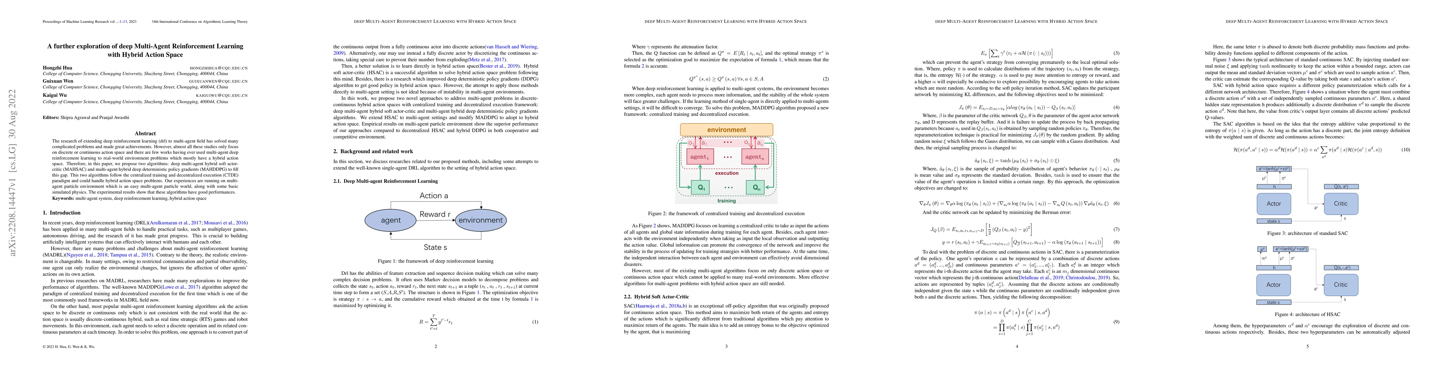 Thumbnail for A further exploration of deep Multi-Agent Reinforcement Learning with
  Hybrid Action Space