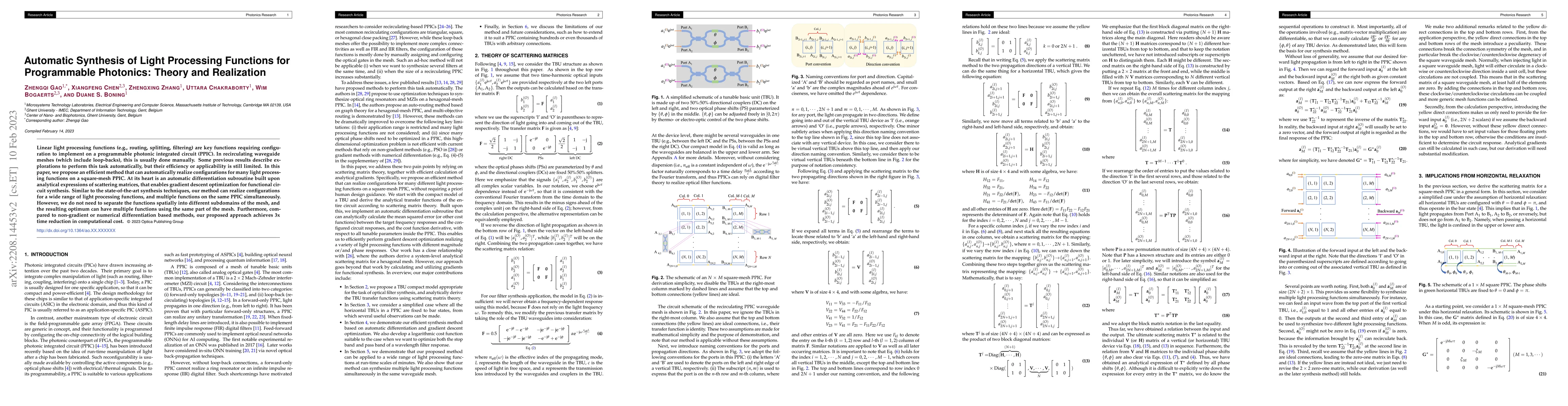 Thumbnail for Automatic Synthesis of Light Processing Functions for Programmable
  Photonics: Theory and Realization