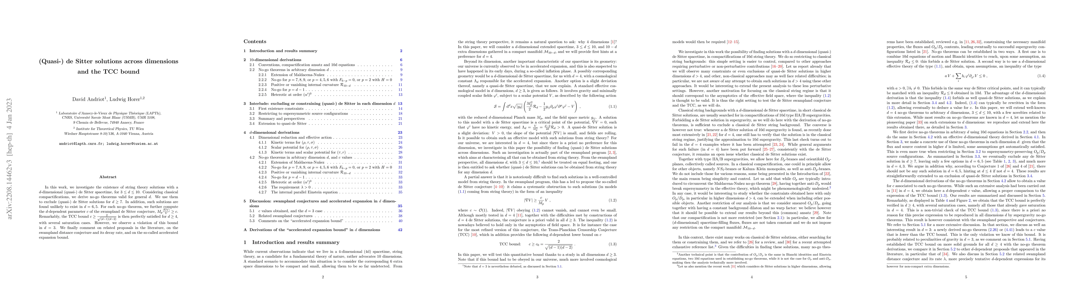 Thumbnail for (Quasi-) de Sitter solutions across dimensions and the TCC bound