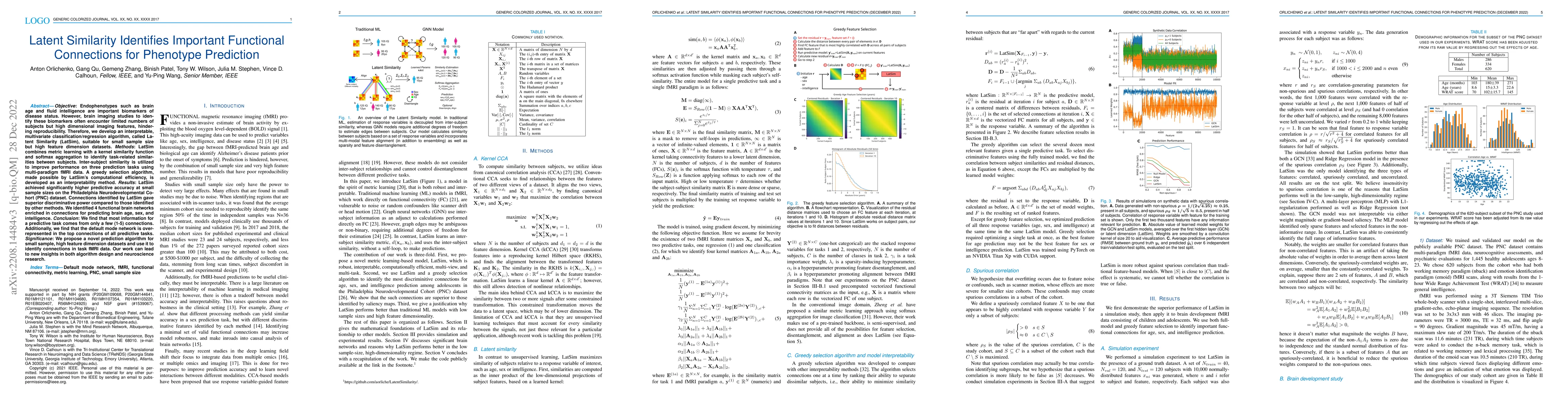 Thumbnail for Latent Similarity Identifies Important Functional Connections for
  Phenotype Prediction