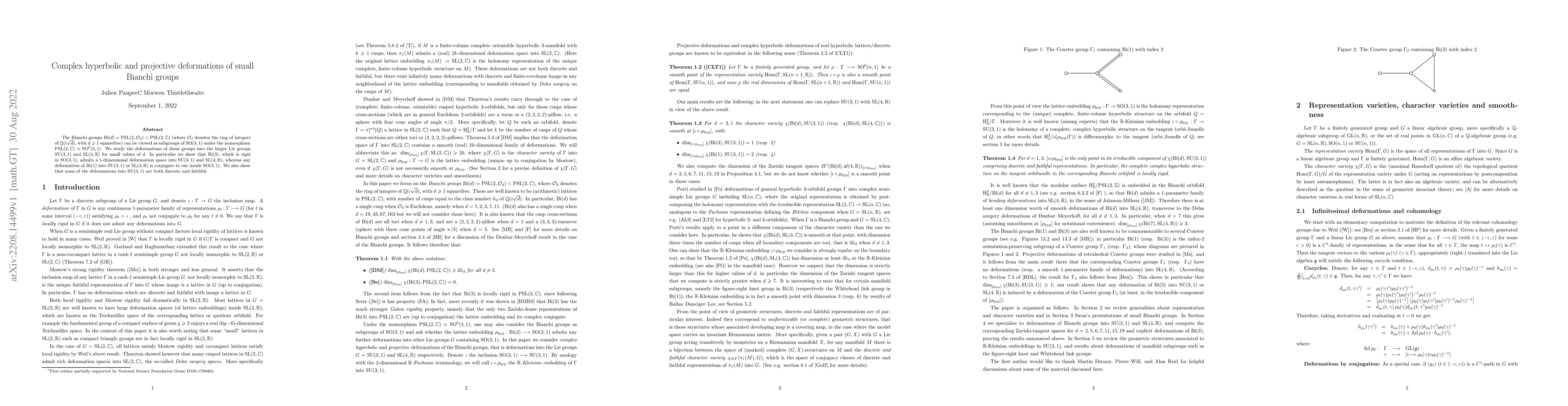 Thumbnail for Complex hyperbolic and projective deformations of small Bianchi groups