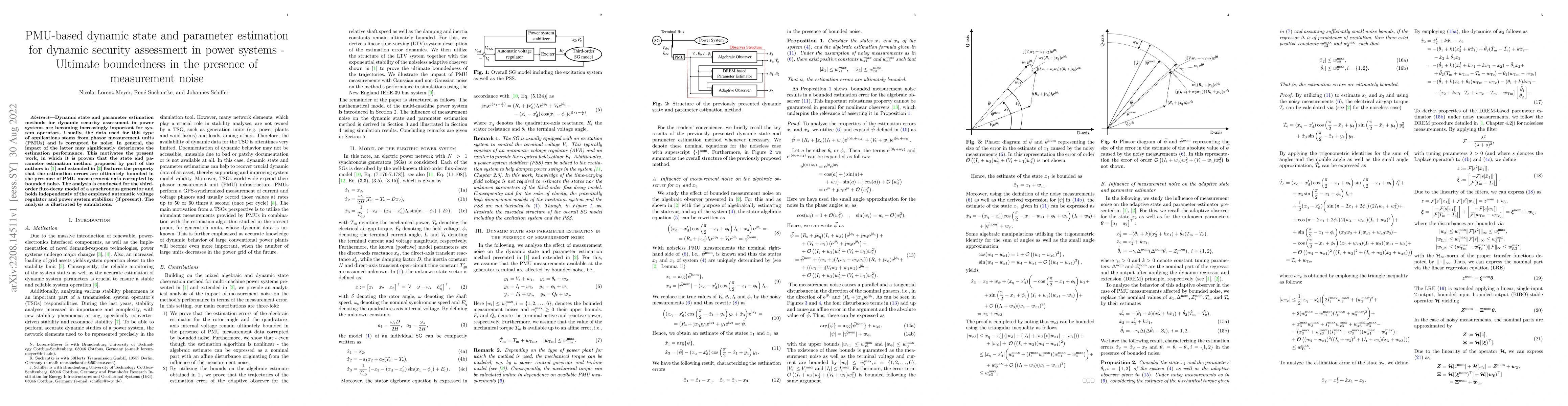 Thumbnail for PMU-based dynamic state and parameter estimation for dynamic security
  assessment in power systems -- Ultimate boundedness in the presence of
  measurement noise