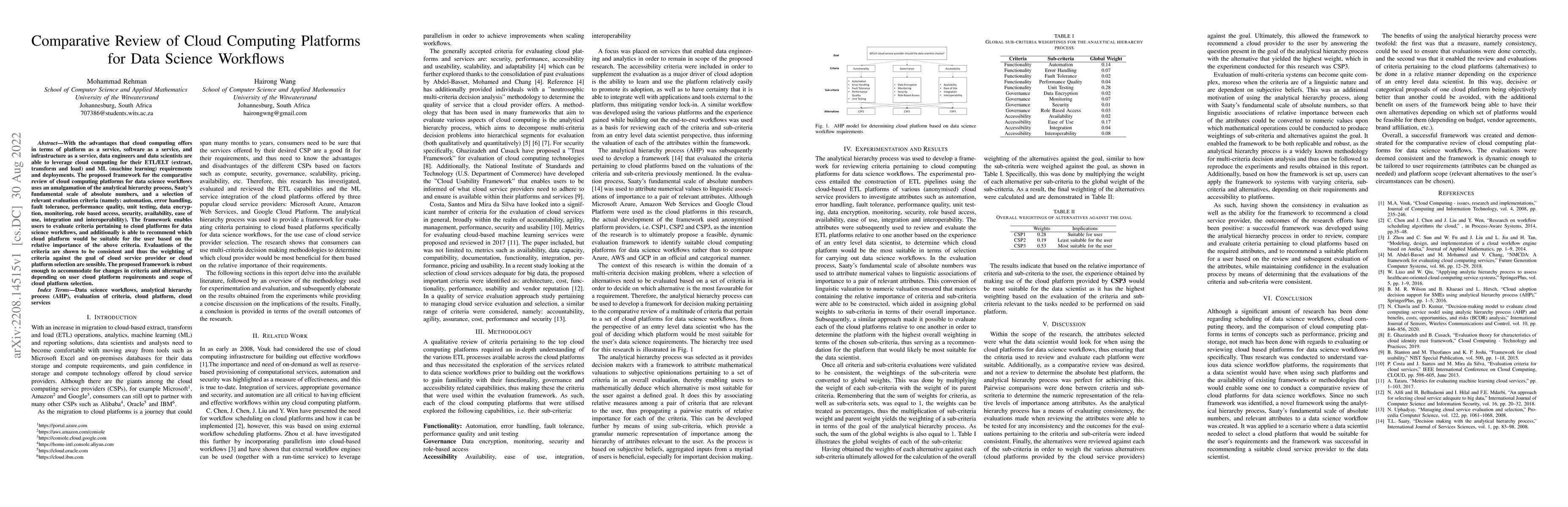 Thumbnail for Comparative Review of Cloud Computing Platforms for Data Science
  Workflows