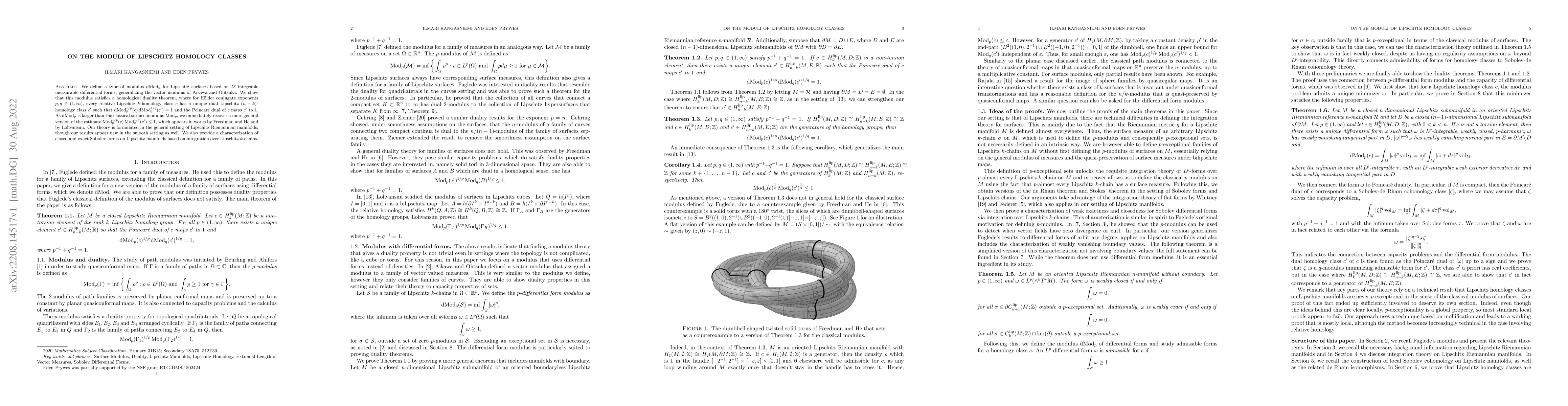 Thumbnail for On the Moduli of Lipschitz Homology Classes