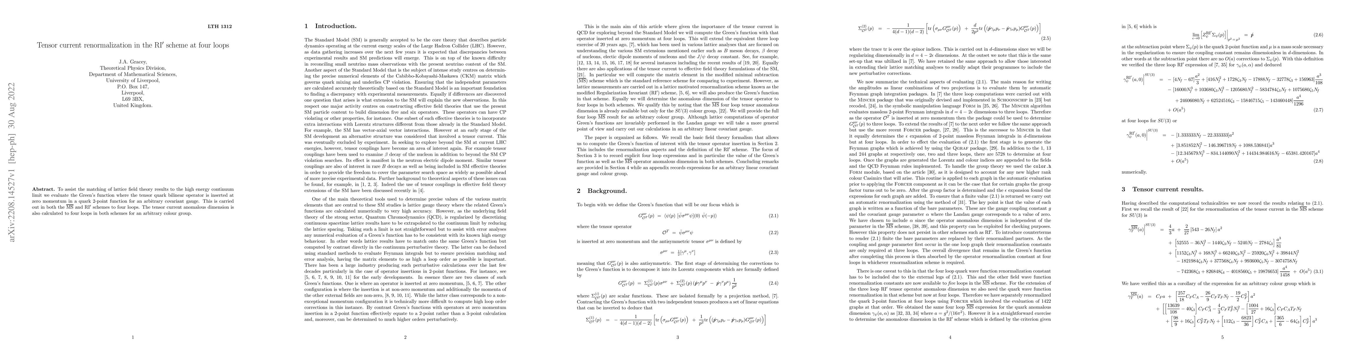 Thumbnail for Tensor current renormalization in the RI' scheme at four loops