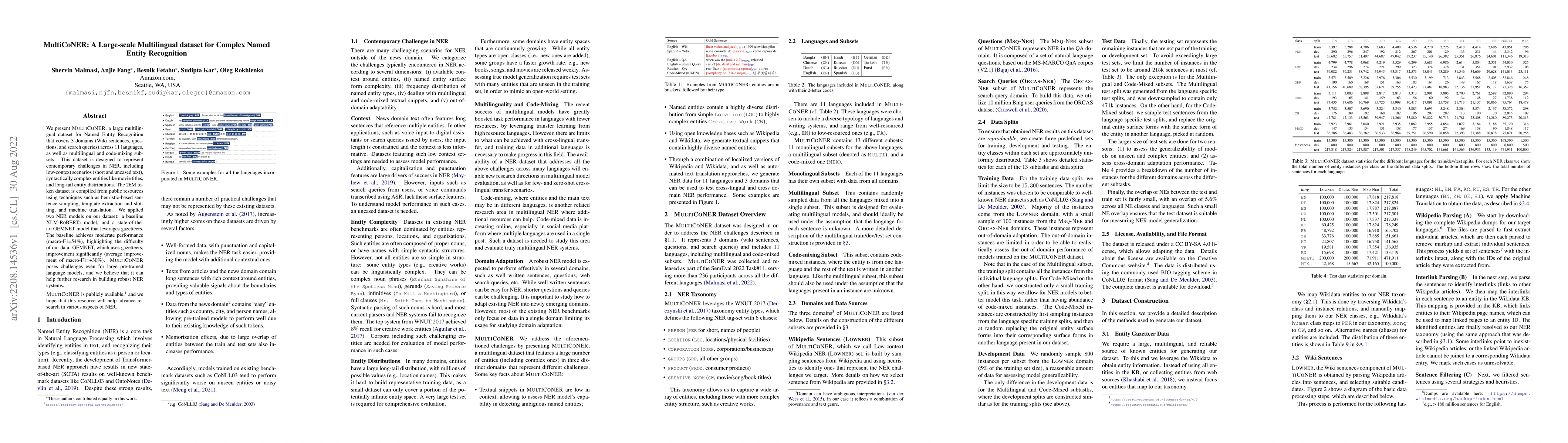 Thumbnail for MultiCoNER: A Large-scale Multilingual dataset for Complex Named Entity
  Recognition