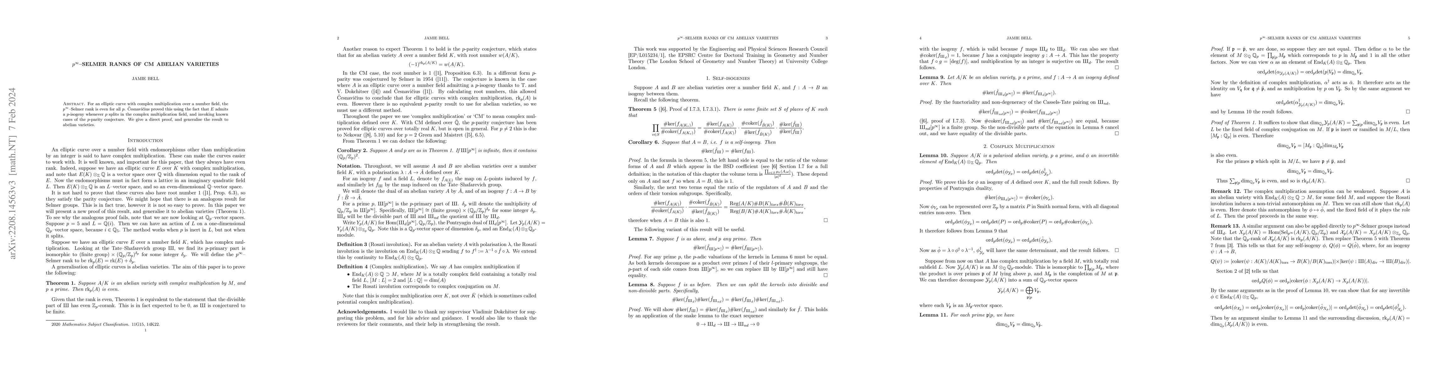 Thumbnail for p-Selmer ranks of CM abelian varieties