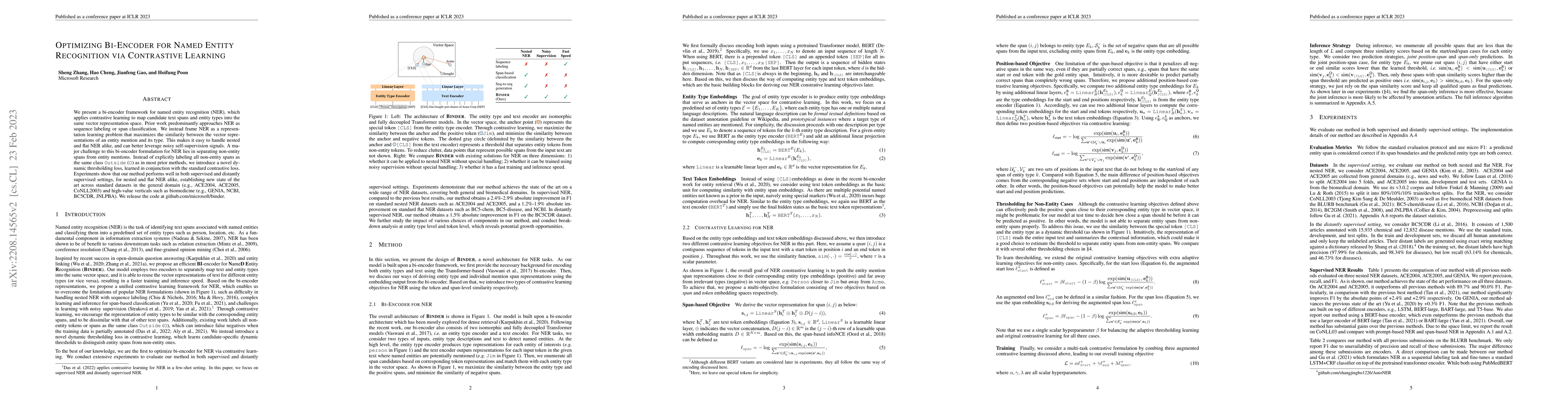 Thumbnail for Optimizing Bi-Encoder for Named Entity Recognition via Contrastive
  Learning