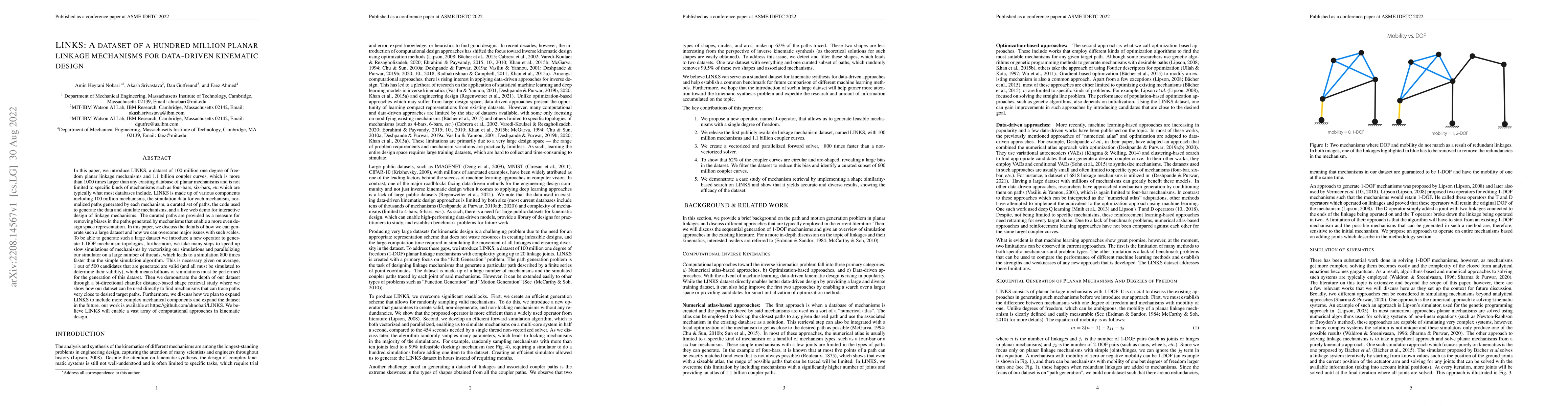 Thumbnail for LINKS: A dataset of a hundred million planar linkage mechanisms for
  data-driven kinematic design
