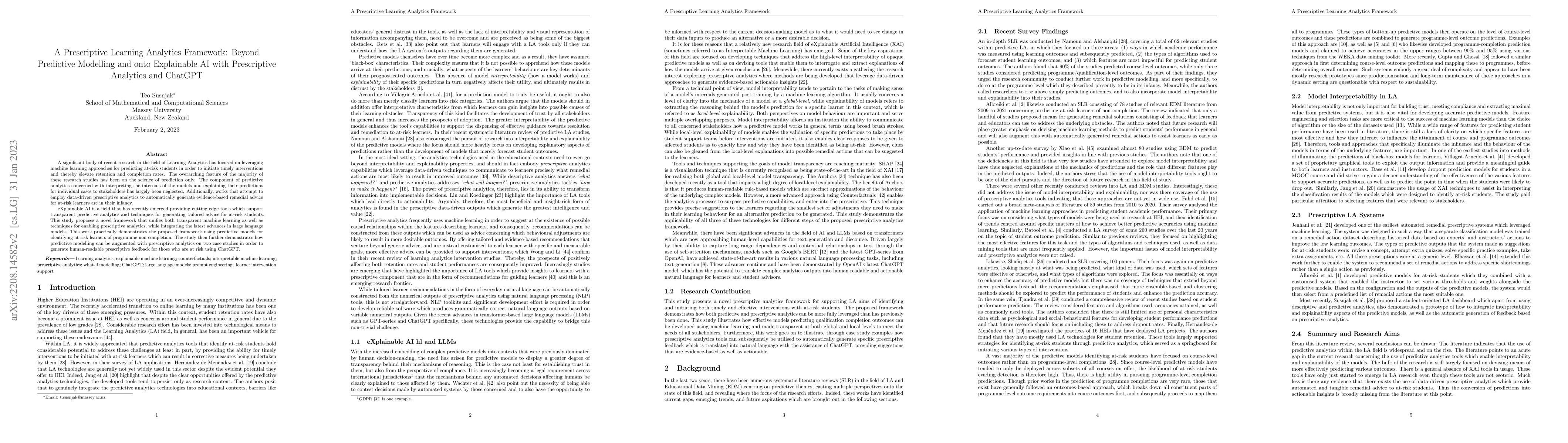 Thumbnail for A Prescriptive Learning Analytics Framework: Beyond Predictive Modelling
  and onto Explainable AI with Prescriptive Analytics and ChatGPT