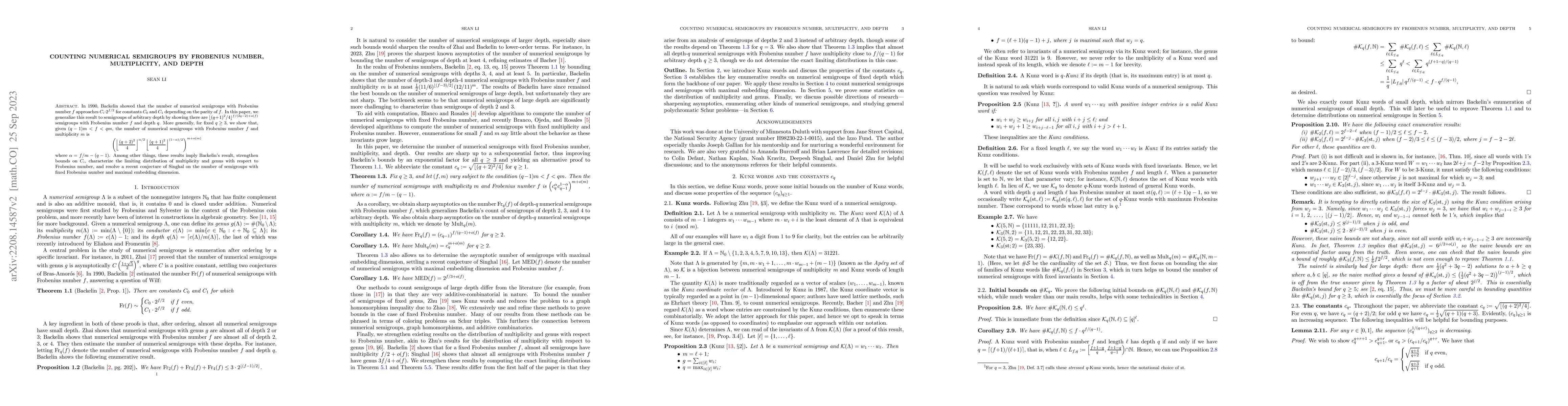 Thumbnail for Counting numerical semigroups by Frobenius number, multiplicity, and
  depth