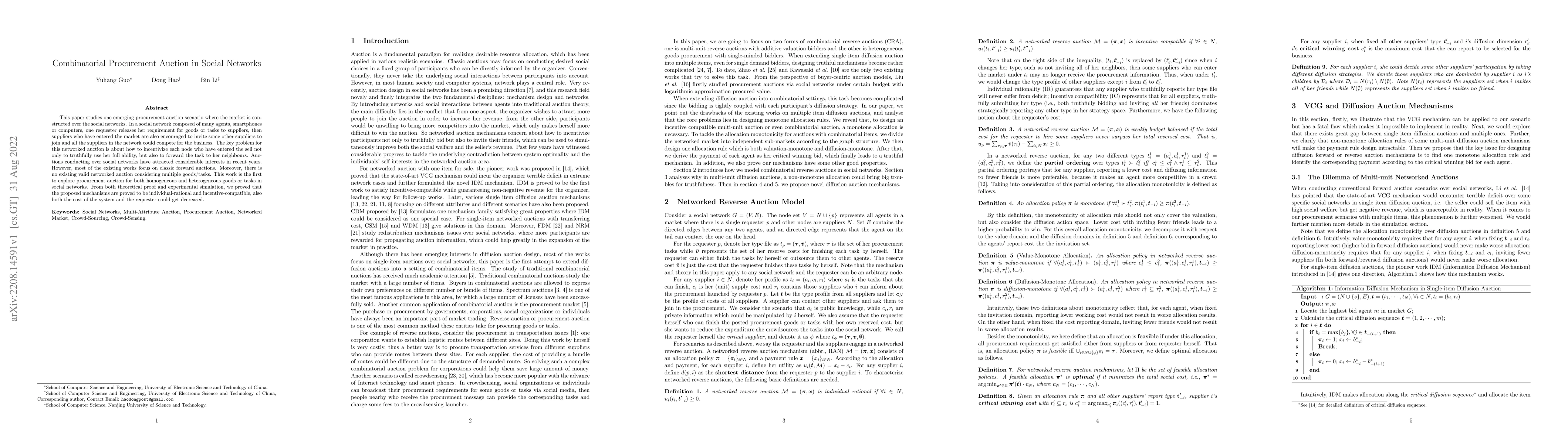 Thumbnail for Combinatorial Procurement Auction in Social Networks