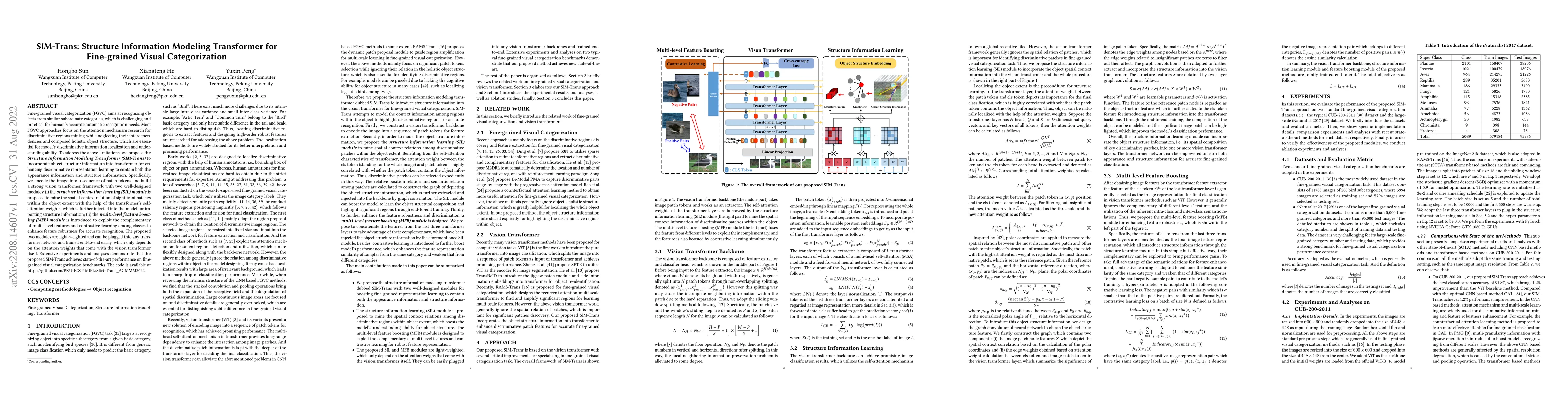 Thumbnail for SIM-Trans: Structure Information Modeling Transformer for Fine-grained
  Visual Categorization