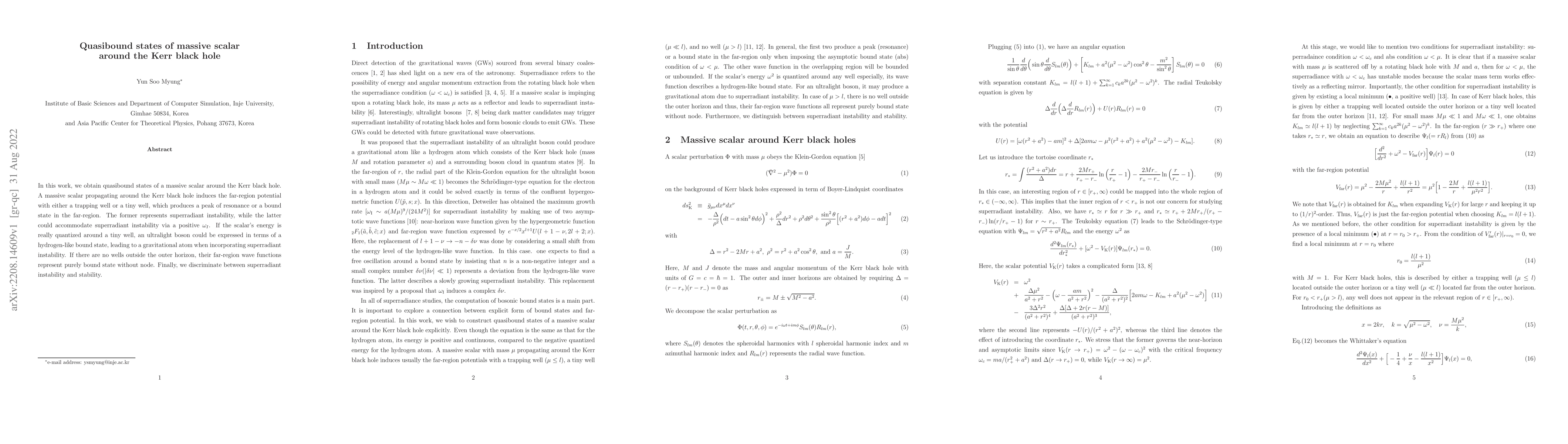 Thumbnail for Quasibound states of massive scalar around the Kerr black hole