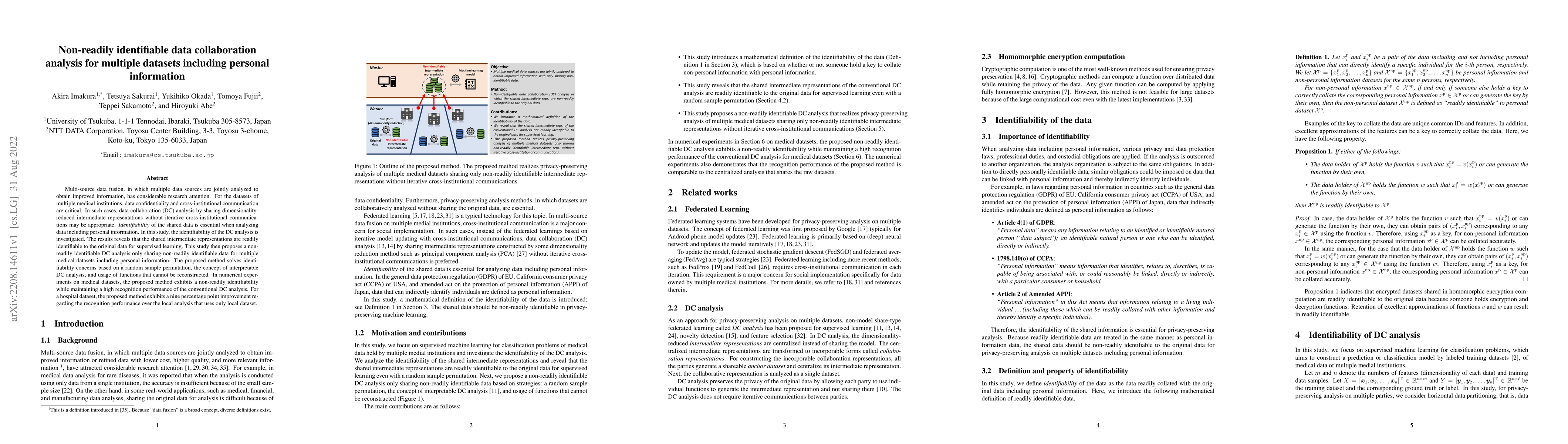 Thumbnail for Non-readily identifiable data collaboration analysis for multiple
  datasets including personal information