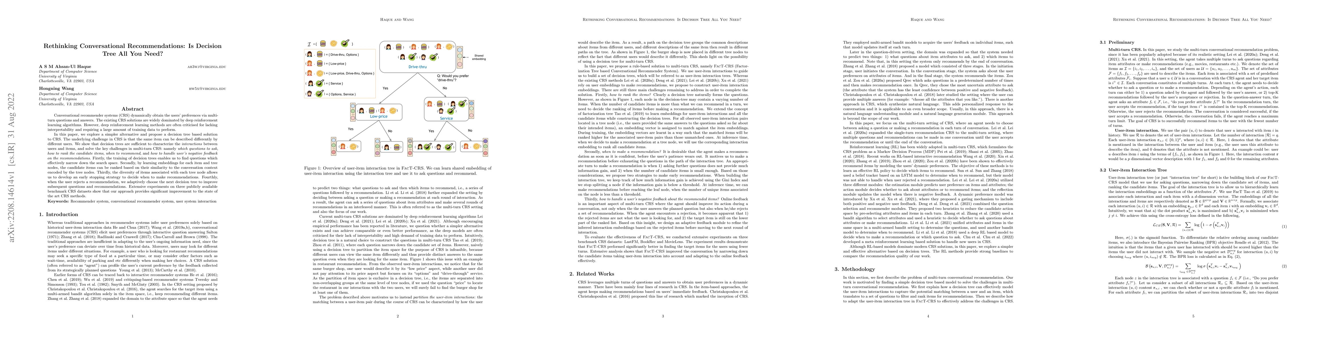 Thumbnail for Rethinking Conversational Recommendations: Is Decision Tree All You
  Need?