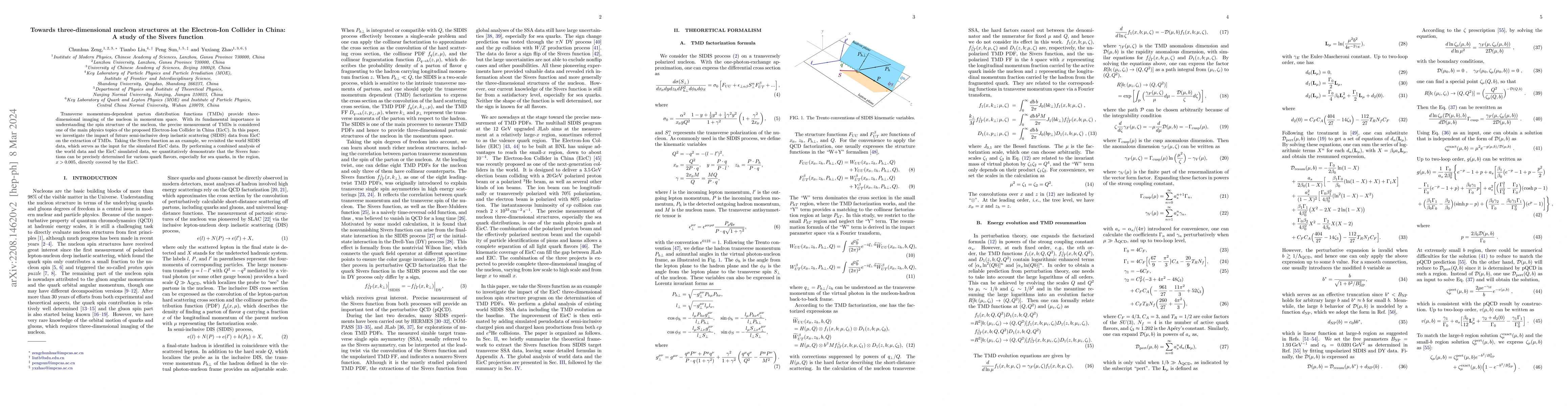 Thumbnail for Towards three-dimensional nucleon structures at the Electron-Ion
  Collider in China: A study of the Sivers function