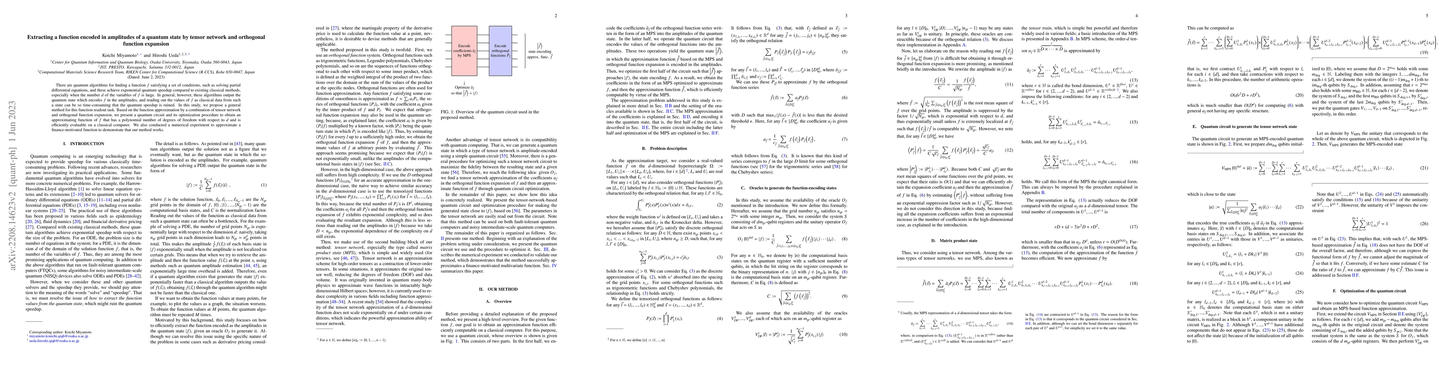 Thumbnail for Extracting a function encoded in amplitudes of a quantum state by tensor
  network and orthogonal function expansion