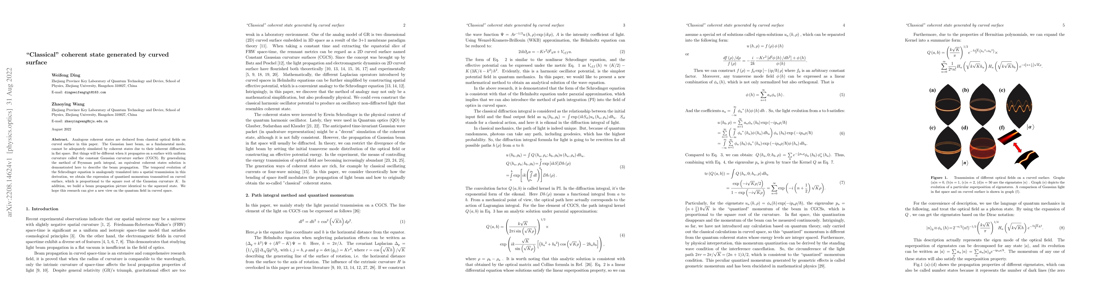 Thumbnail for "Classical" coherent state generated by curved surface