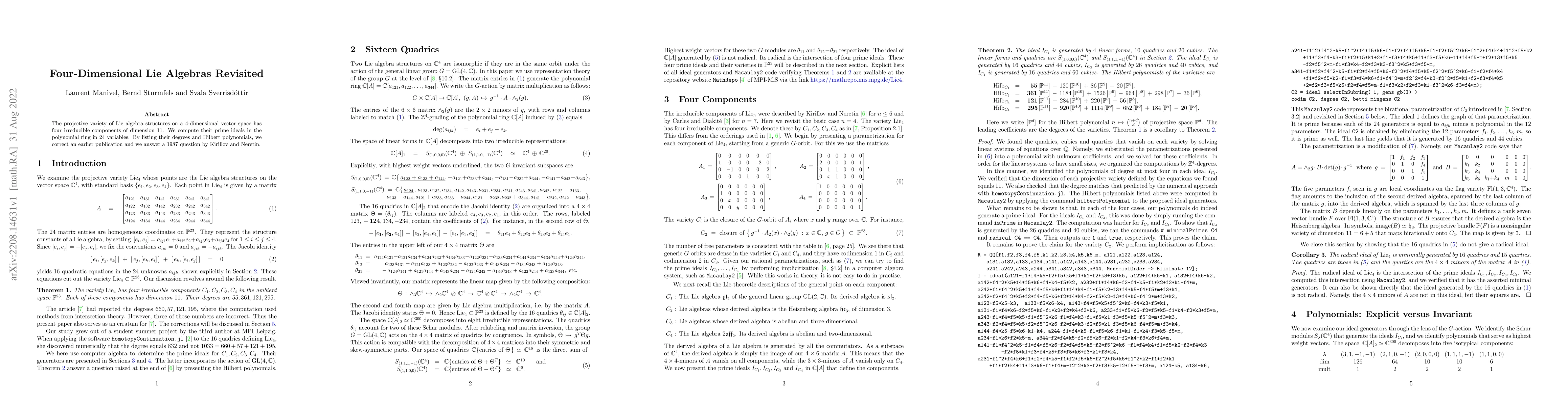 Thumbnail for Four-Dimensional Lie Algebras Revisited