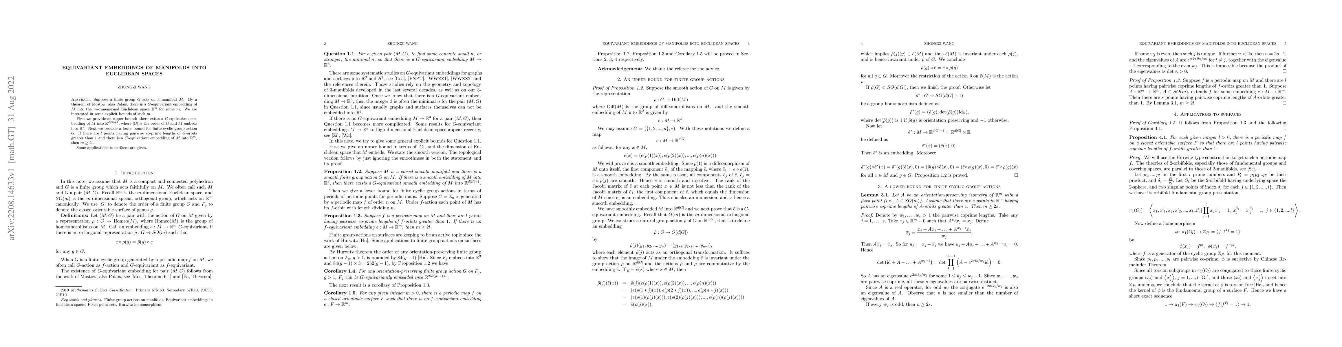 Thumbnail for Equivariant embeddings of manifolds into Euclidean spaces