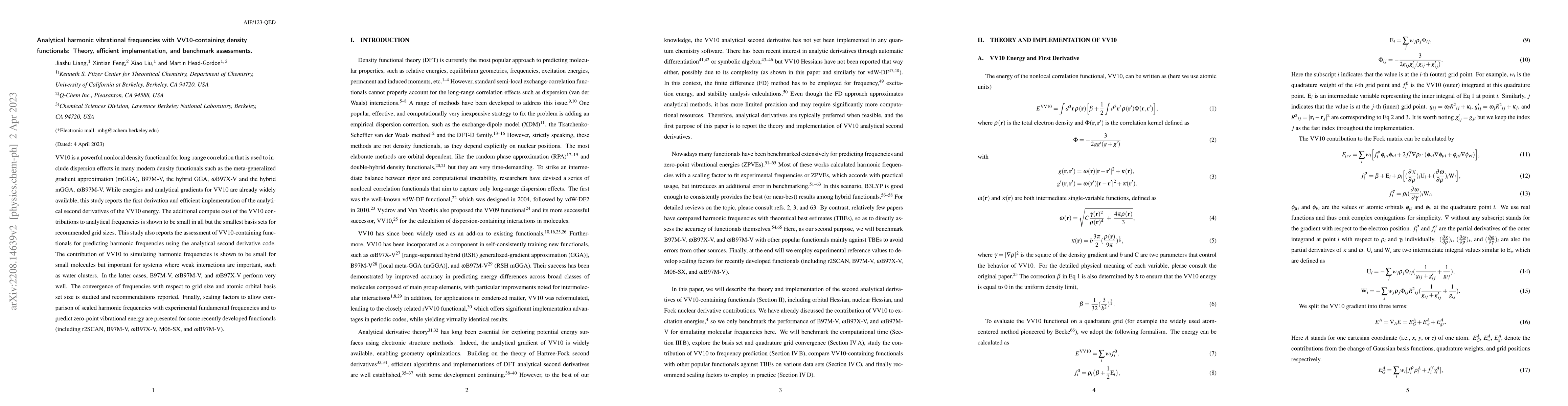 Thumbnail for Analytical harmonic vibrational frequencies with VV10-containing density
  functionals: Theory, efficient implementation, and benchmark assessments