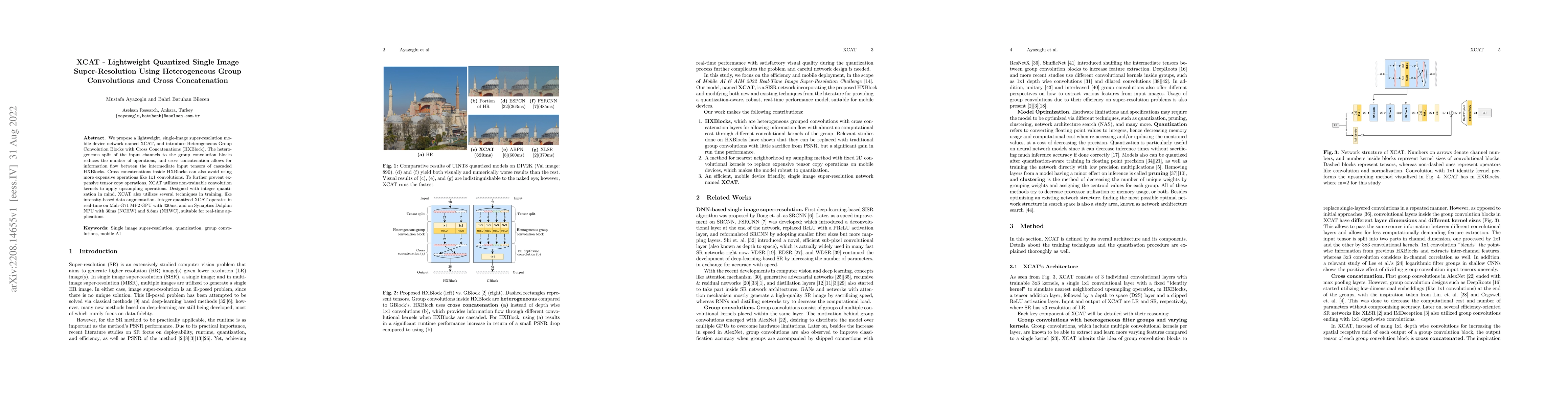 Thumbnail for XCAT -- Lightweight Quantized Single Image Super-Resolution using
  Heterogeneous Group Convolutions and Cross Concatenation