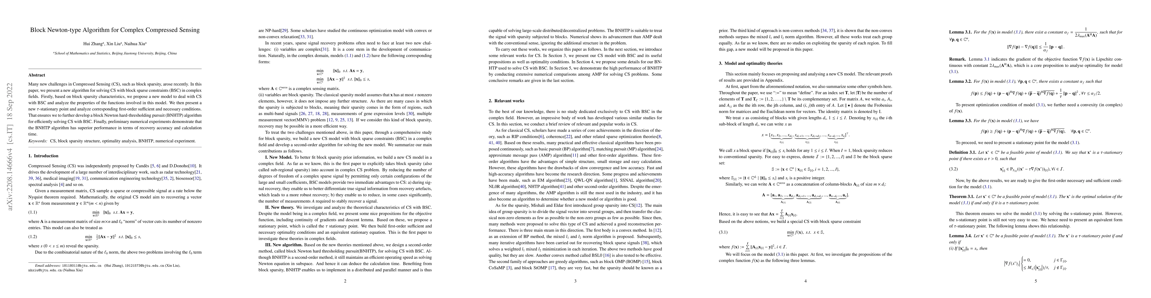 Thumbnail for Optimality Analysis and Block Sparse Algorithm for Complex Compressed
  Sensing