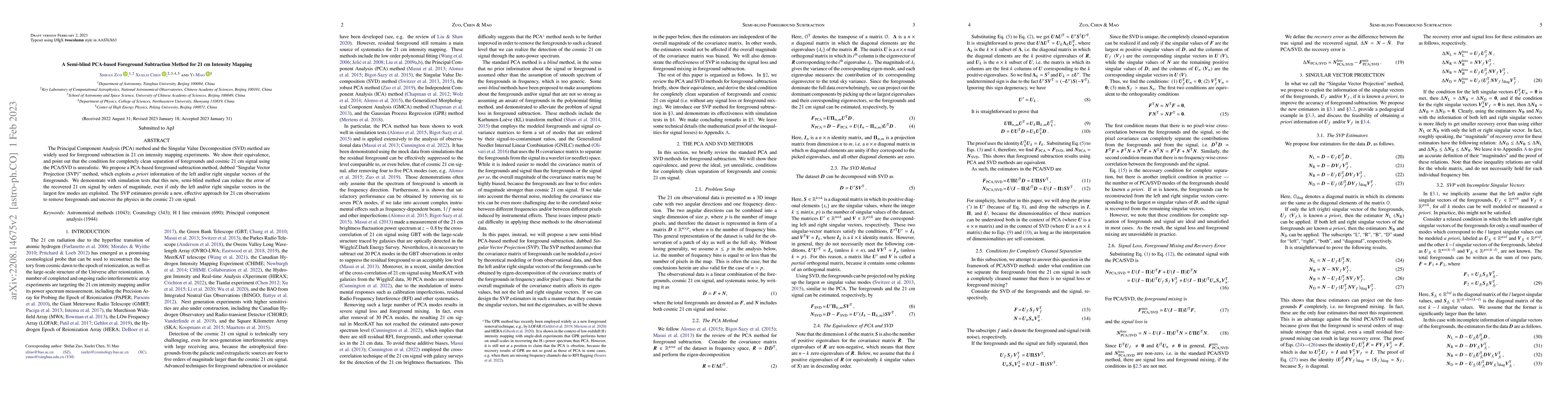 Thumbnail for A Semi-blind PCA-based Foreground Subtraction Method for 21 cm Intensity
  Mapping