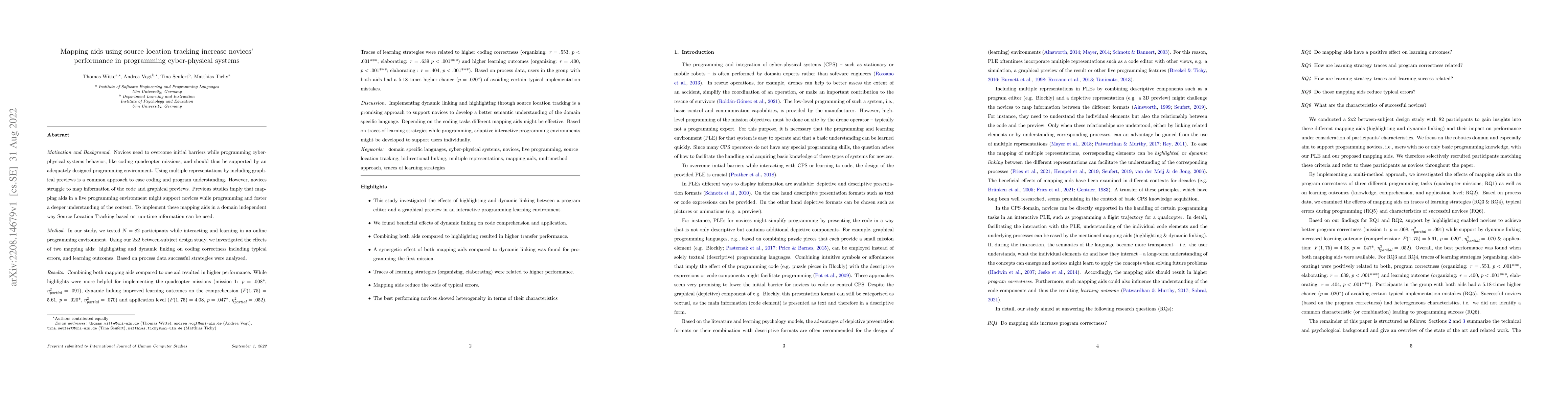 Thumbnail for Mapping aids using source location tracking increase novices'
  performance in programming cyber-physical systems