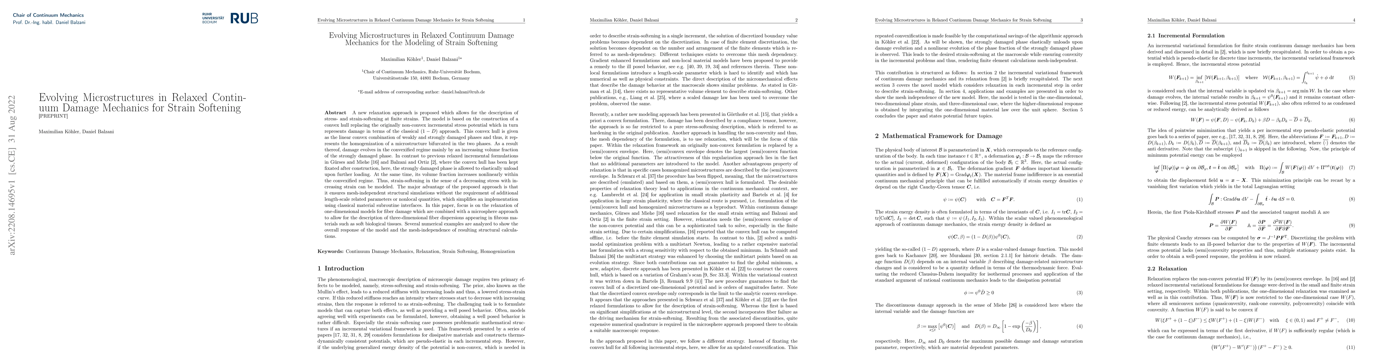 Thumbnail for Evolving Microstructures in Relaxed Continuum Damage Mechanics for
  Strain Softening