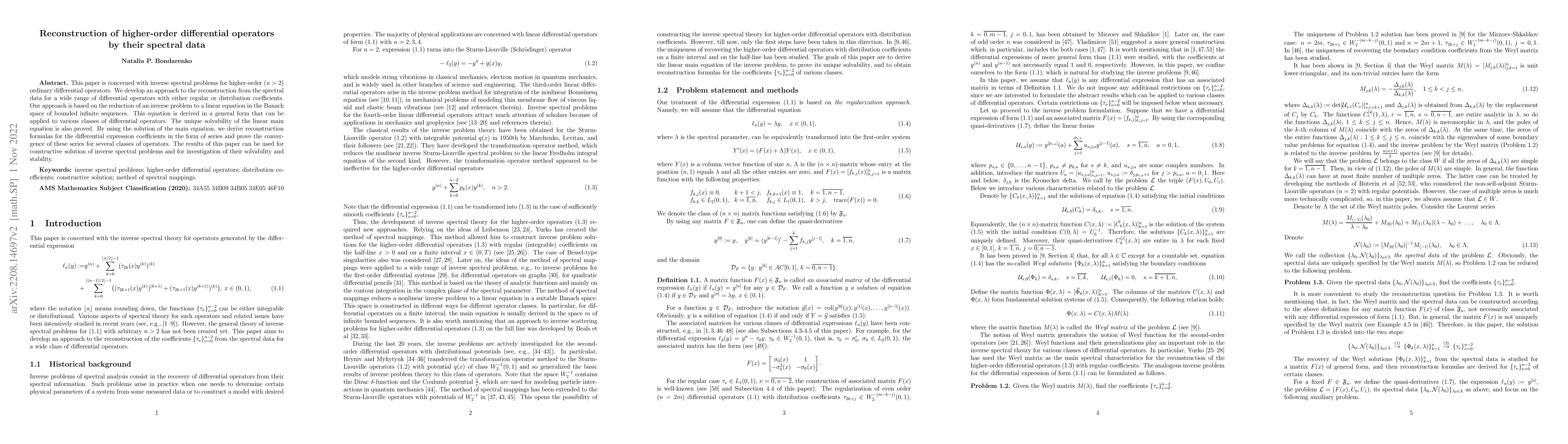 Thumbnail for Reconstruction of higher-order differential operators by their spectral
  data