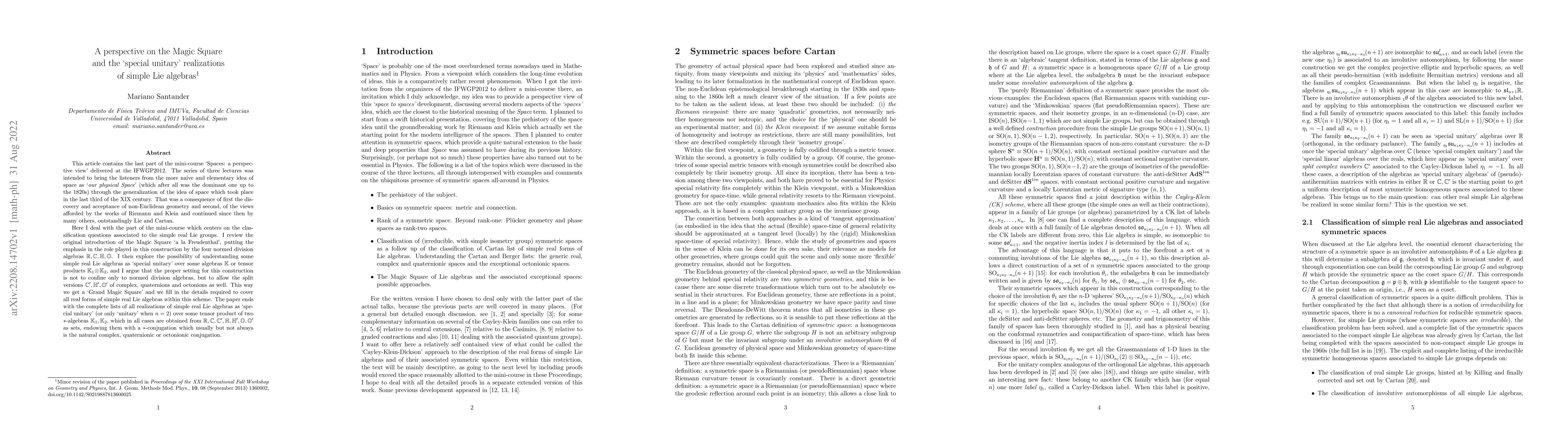 Thumbnail for A perspective on the Magic Square and the 'special unitary' realizations
  of simple Lie algebras