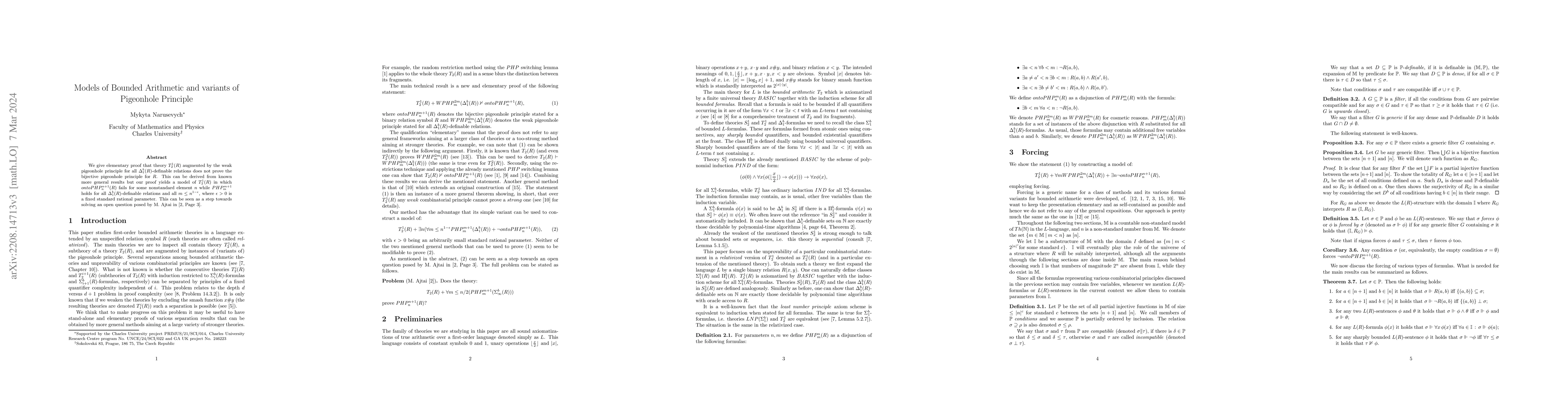 Thumbnail for Models of Bounded Arithmetic and variants of Pigeonhole Principle