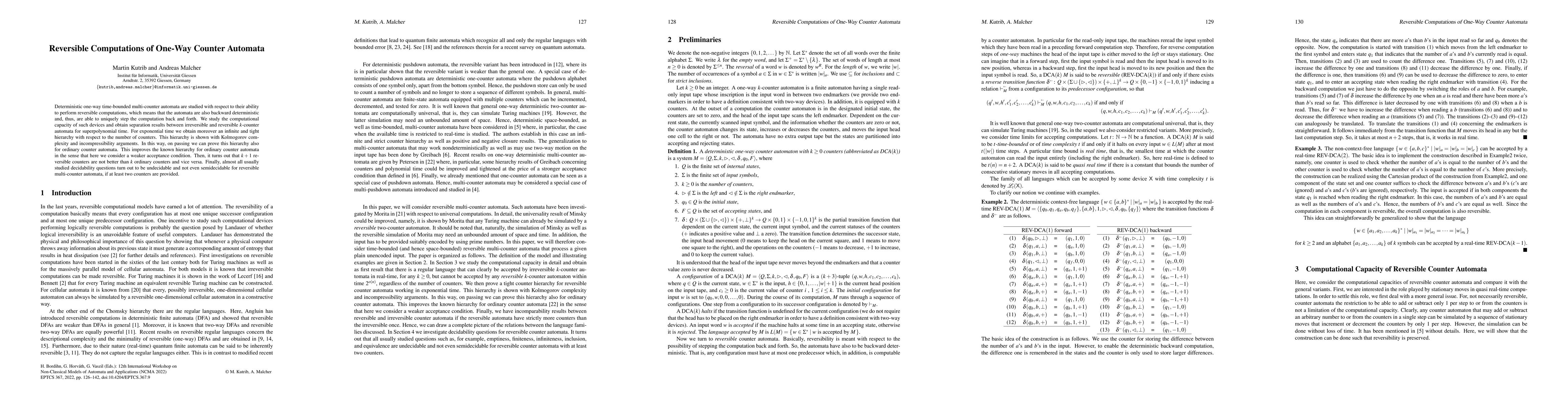 Thumbnail for Reversible Computations of One-Way Counter Automata