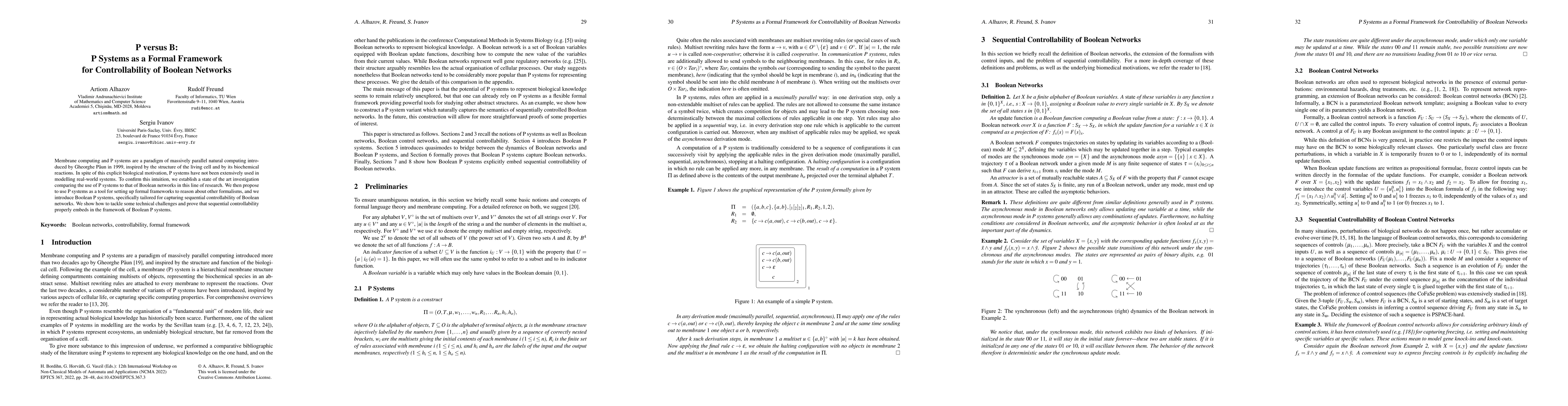 Thumbnail for P versus B: P Systems as a Formal Framework for Controllability of
  Boolean Networks