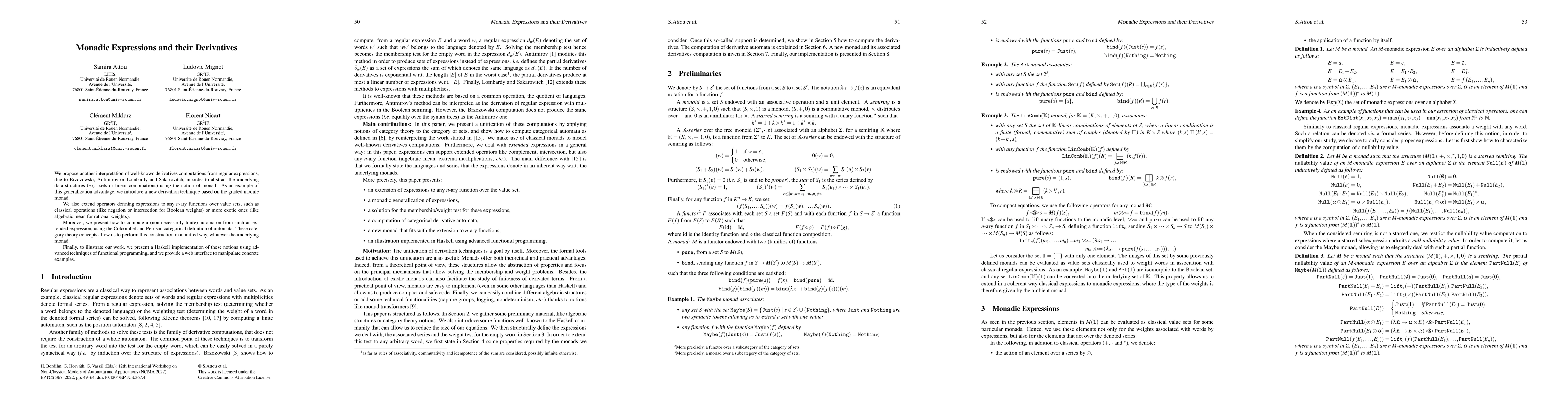 Thumbnail for Monadic Expressions and their Derivatives