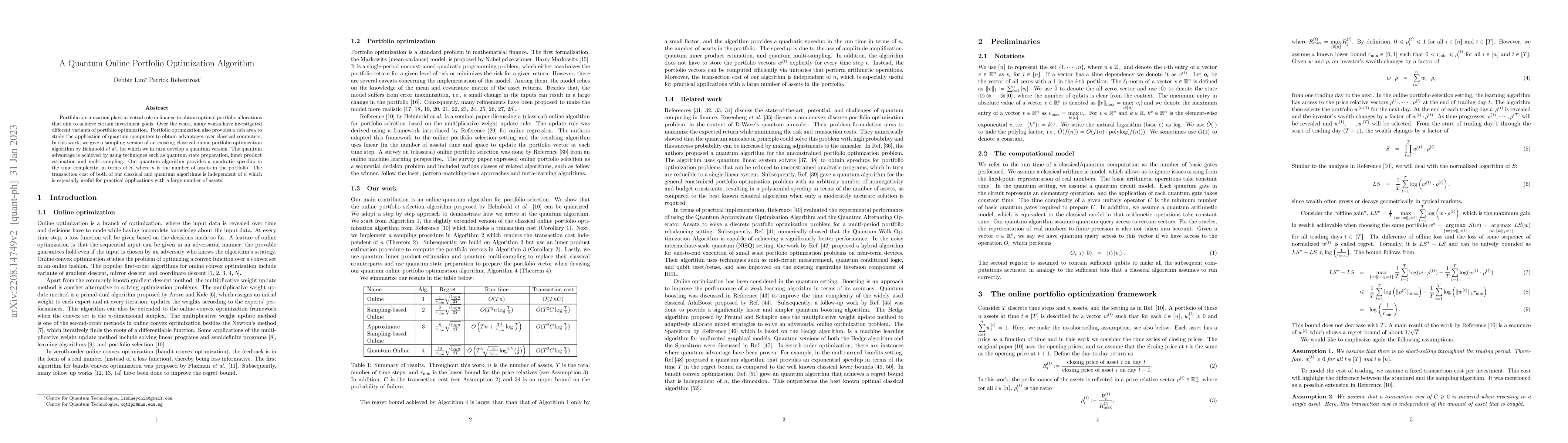 Thumbnail for A Quantum Online Portfolio Optimization Algorithm