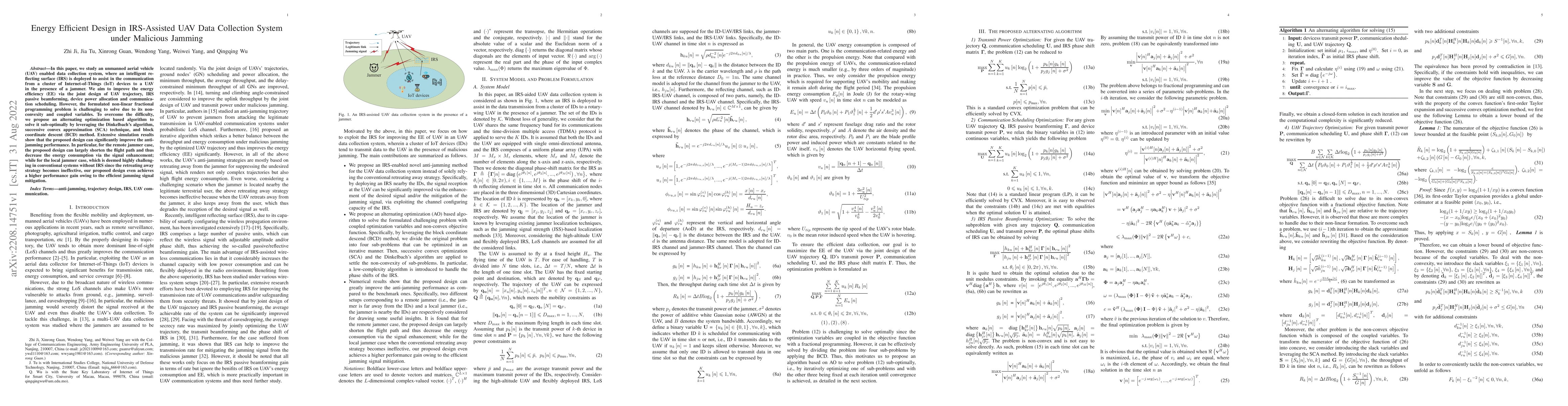 Thumbnail for Energy Efficient Design in IRS-Assisted UAV Data Collection System under
  Malicious Jamming