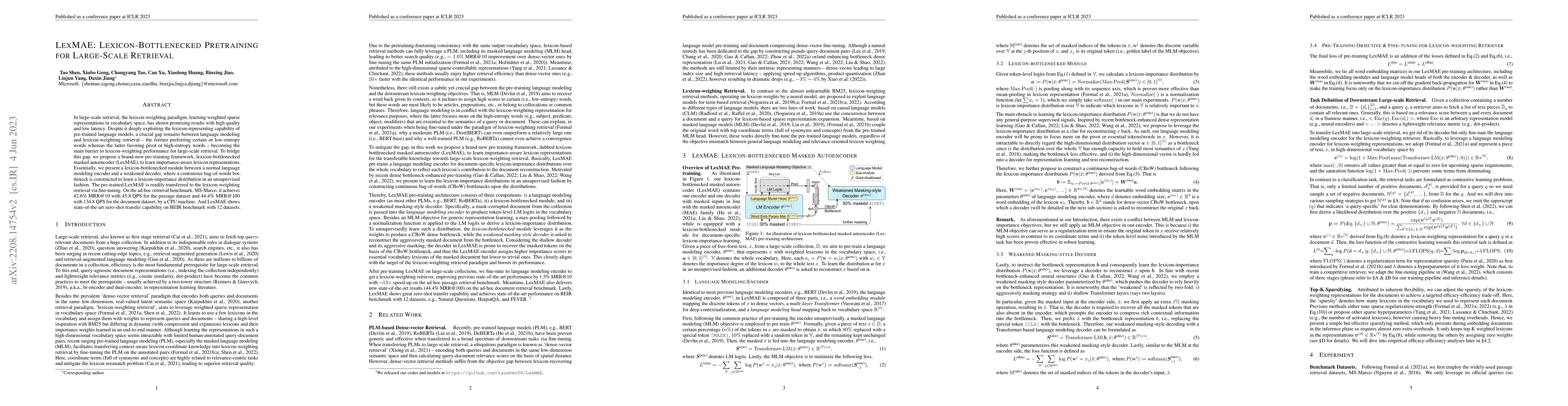 Thumbnail for LexMAE: Lexicon-Bottlenecked Pretraining for Large-Scale Retrieval
