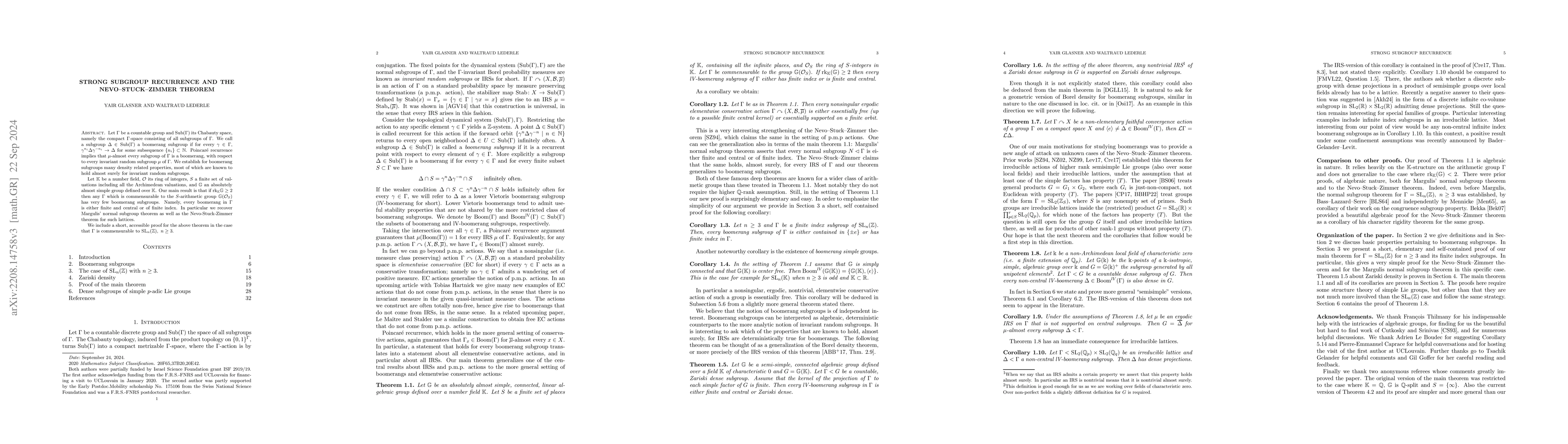 Thumbnail for Strong subgroup recurrence and the Nevo-Stuck-Zimmer theorem